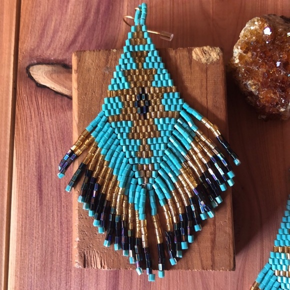 Turquoise SW Beaded Tassel Earrings! - Picture 3 of 5
